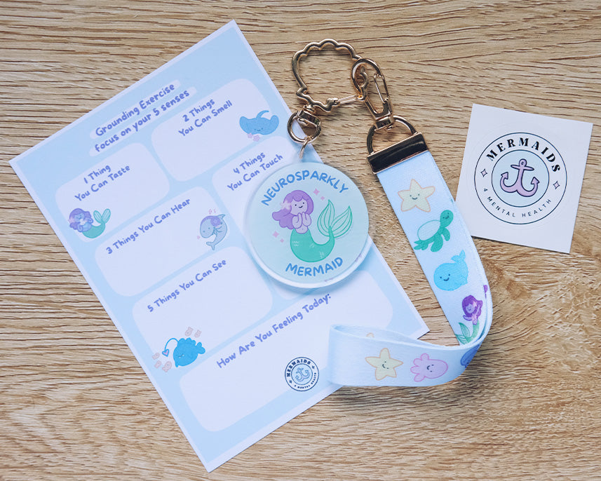 Neurosparkly Mermaid Acrylic Charm with Ocean Buddies Lanyard