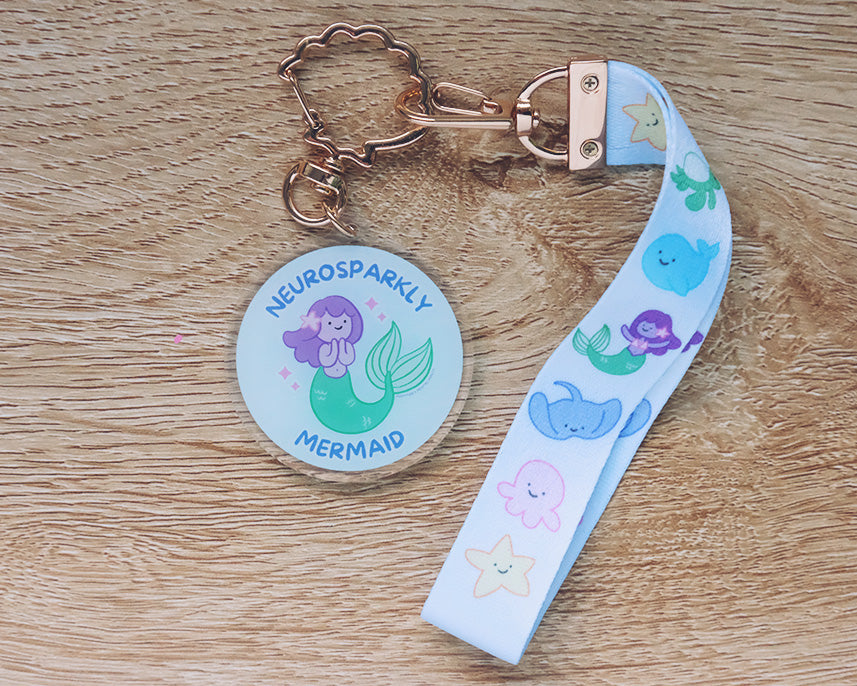 Neurosparkly Mermaid Acrylic Charm with Ocean Buddies Lanyard