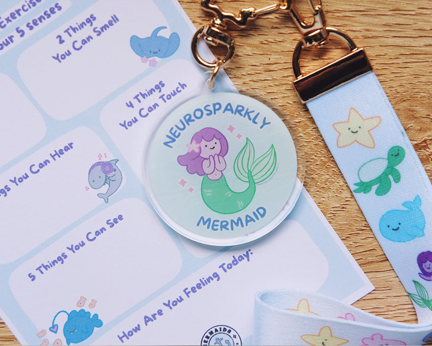 Neurosparkly Mermaid Acrylic Charm with Ocean Buddies Lanyard