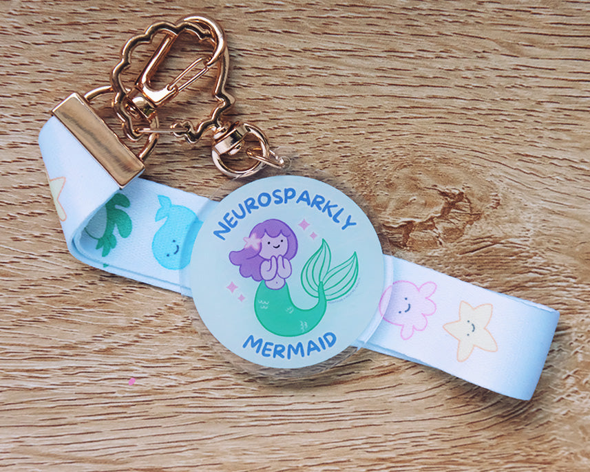 Neurosparkly Mermaid Acrylic Charm with Ocean Buddies Lanyard